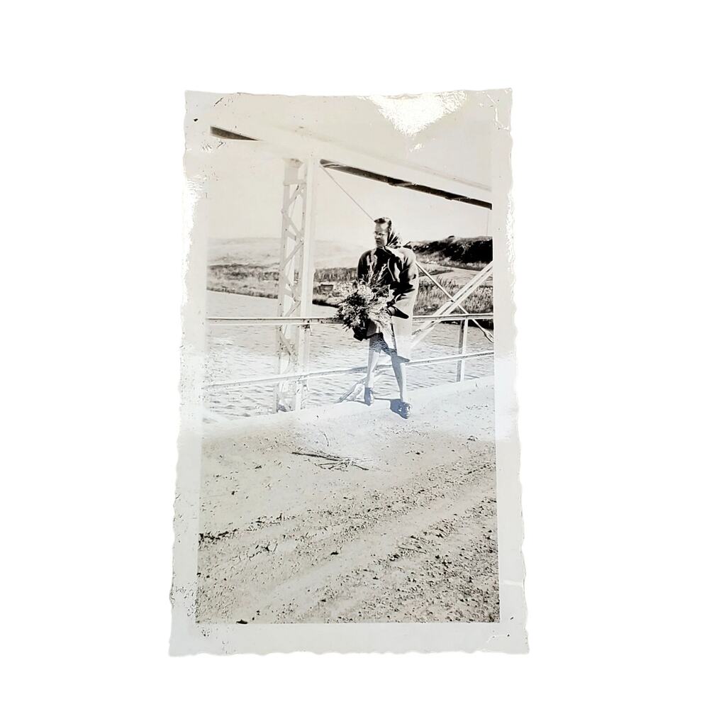 Vtg Lady Posing on Bridge Original Monochrome Photography Found